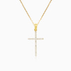 Yellow gold cross pendant with cubic zirconia