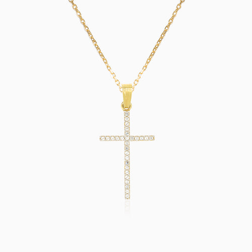 Yellow gold cross pendant with cubic zirconia