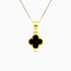 Gold Clover Pendant With Black Onyx
