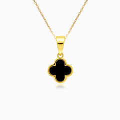 Gold Clover Pendant With Black Onyx