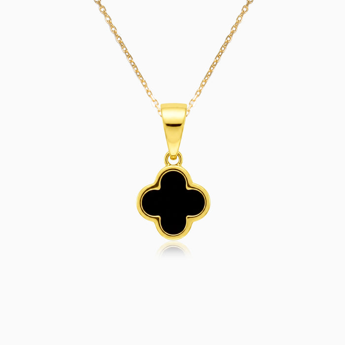 Gold Clover Pendant With Black Onyx