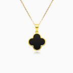 Black Onyx Clover Yellow Gold Pendant