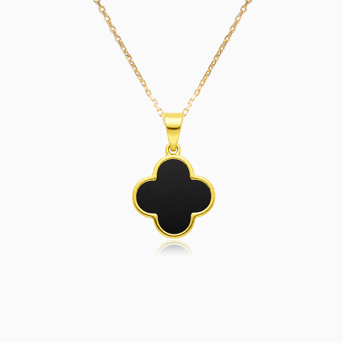 Black Onyx Clover Yellow Gold Pendant