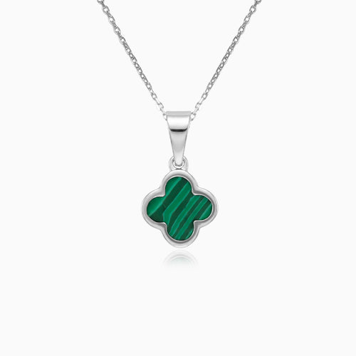 White Gold Malachite Clover Pendant Charm
