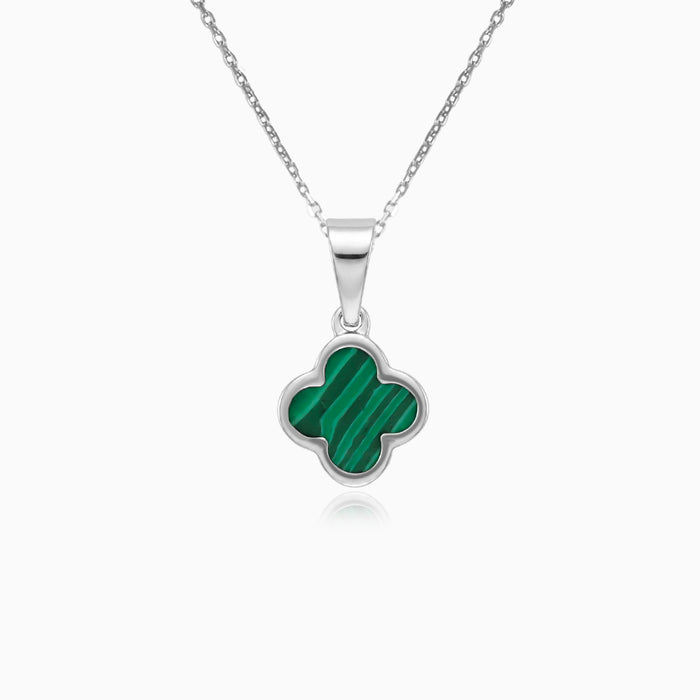 White Gold Malachite Clover Pendant Charm