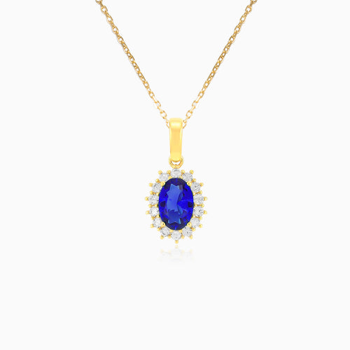 Oval Sapphire And Zircon Gold Pendant Necklace