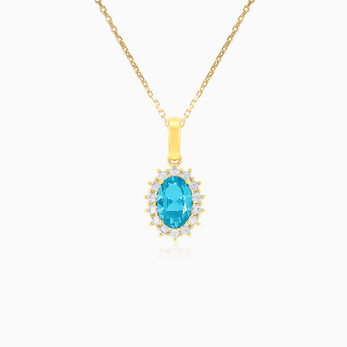 Oval Synthetic Topaz And Zircon Gold Pendant