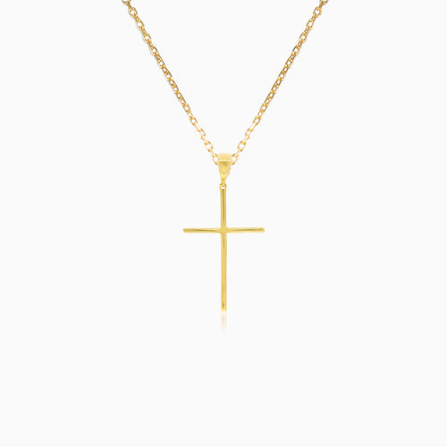 Minimalistický náhrdelník s přívěskem křížku ze žlutého zlata