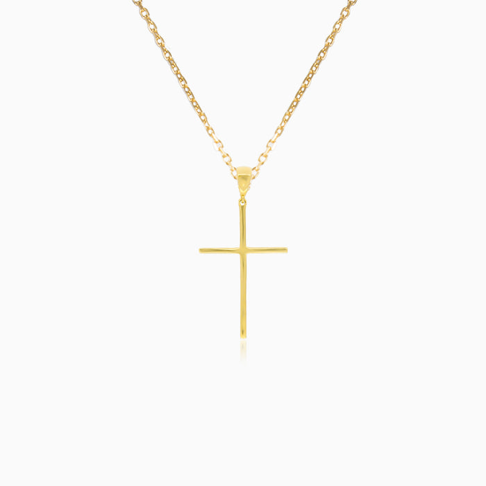 Minimalistický náhrdelník s přívěskem křížku ze žlutého zlata