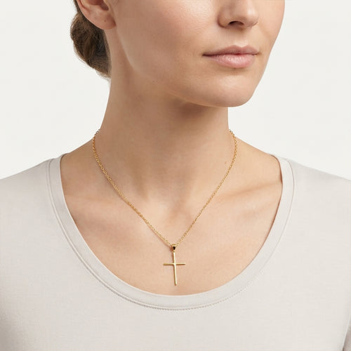 Minimalistický náhrdelník s přívěskem křížku ze žlutého zlata