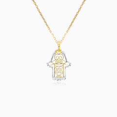 Zlatý Přívěsek Ruka Hamsa ve Dvou Odstínech Zlata