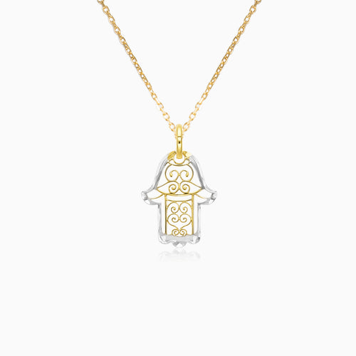 Zlatý Přívěsek Ruka Hamsa ve Dvou Odstínech Zlata