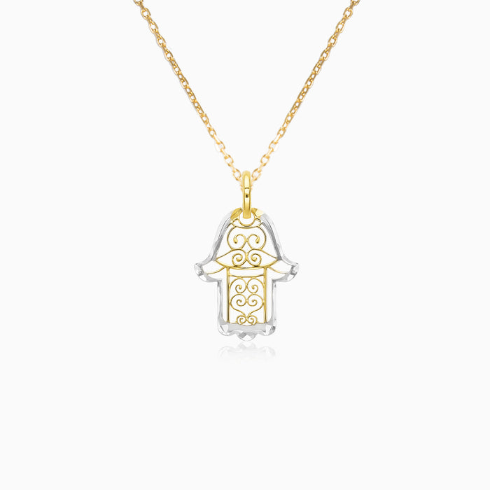 Zlatý Přívěsek Ruka Hamsa ve Dvou Odstínech Zlata
