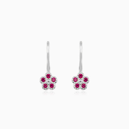Flower drop earrings with ruby accent
