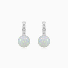 White opal drop earrings with zirconia