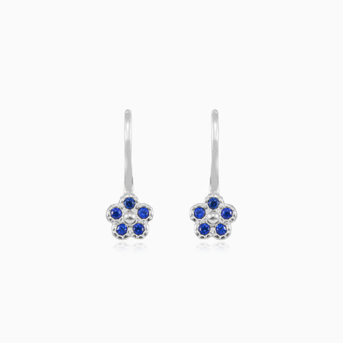 Flower drop earrings with sapphire accent