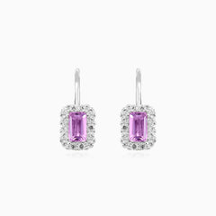 Amethyst drop earrings in white gold