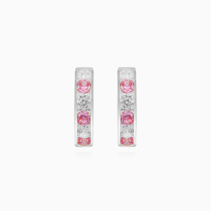 Sparkling hoop earrings with pink quartz