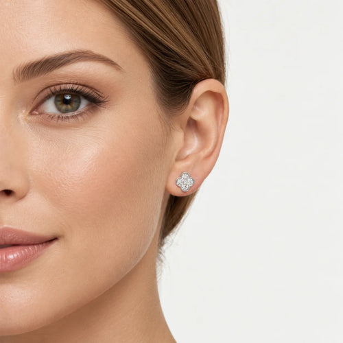 Sculpted White Gold Clover Stud Earrings