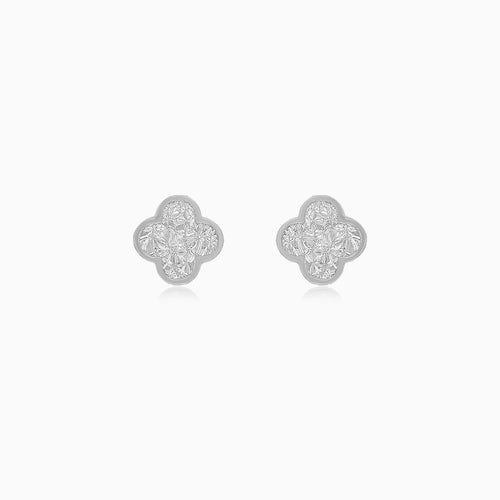 Sculpted White Gold Clover Stud Earrings