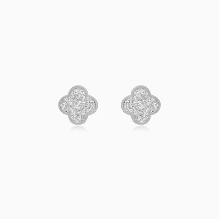 Sculpted White Gold Clover Stud Earrings