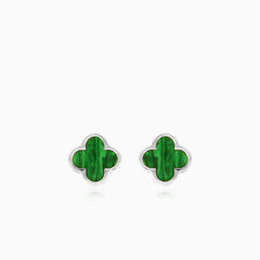 Clover green agate stud earrings
