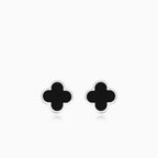 Clover onyx stud earrings in white gold