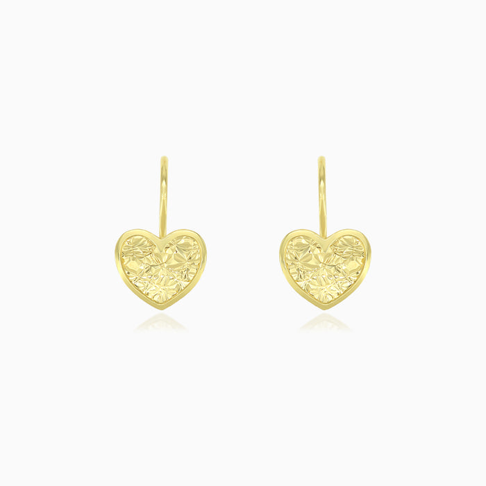 Yellow gold heart charm drop earrings