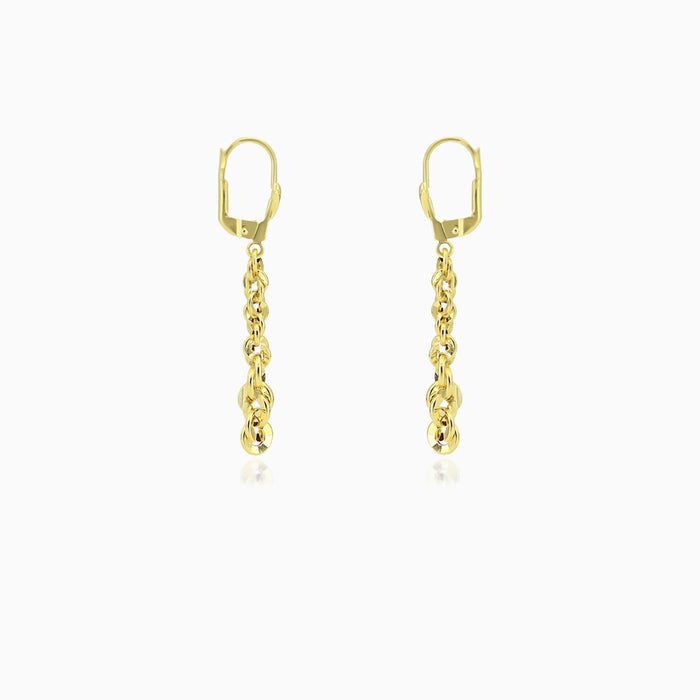 Broad brillo valis yellow gold dangling earrings