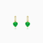 Emerald and cubic zirconia heart earrings