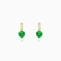 Emerald and cubic zirconia heart earrings