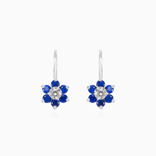 Drop flower earrings with sapphire accent