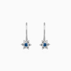 White gold sapphire floral earrings with zirconia sparkle
