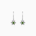 White gold emerald floral earrings with zirconia sparkle