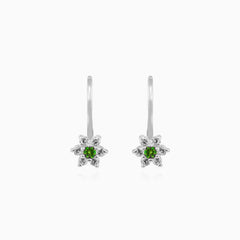 White gold emerald floral earrings with zirconia sparkle