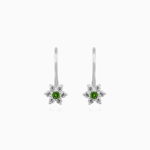 White gold emerald floral earrings with zirconia sparkle