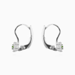 White gold emerald floral earrings with zirconia sparkle