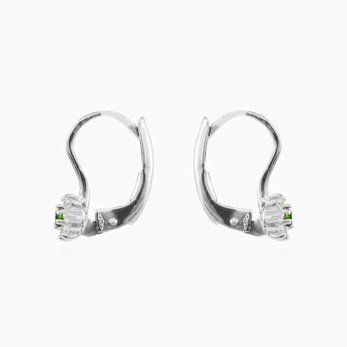 White gold emerald floral earrings with zirconia sparkle