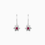 White gold ruby floral earrings with zirconia sparkle
