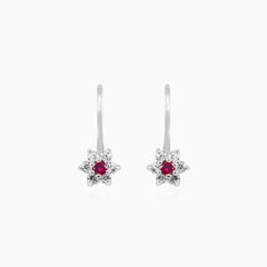 White gold ruby floral earrings with zirconia sparkle