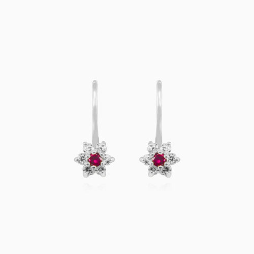 White gold ruby floral earrings with zirconia sparkle