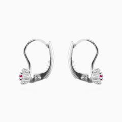 White gold ruby floral earrings with zirconia sparkle