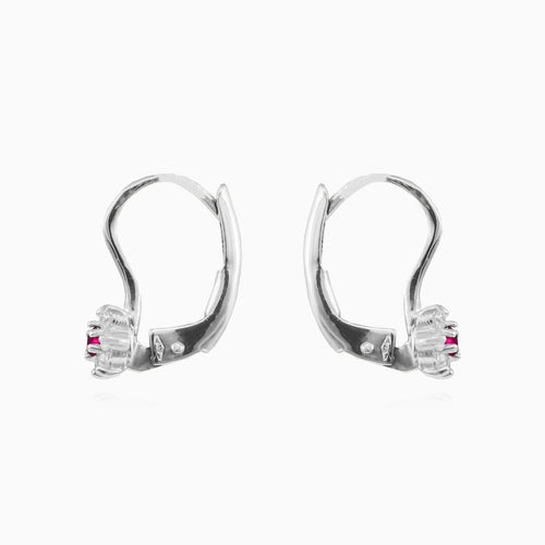 White gold ruby floral earrings with zirconia sparkle