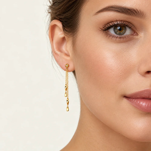 Sculpted Yellow Gold Dangling Earrings