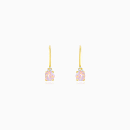 Yellow Gold Pink Opal Drop Earrings
