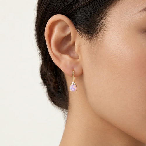 Yellow Gold Pink Opal Drop Earrings