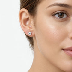White Gold Solitaire Stud Earrings With Round Zirconia