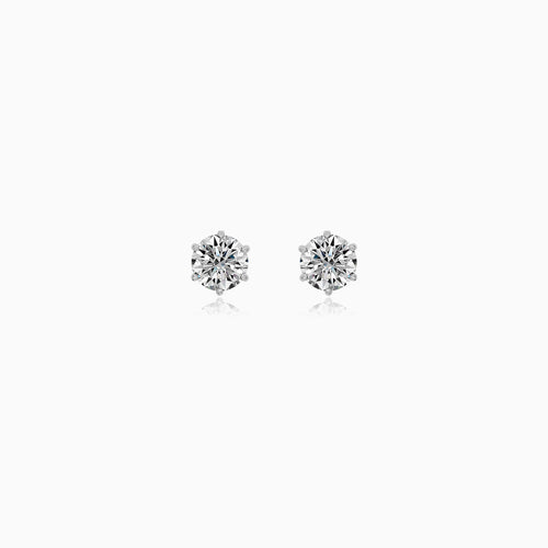 White Gold Solitaire Stud Earrings With Round Zirconia