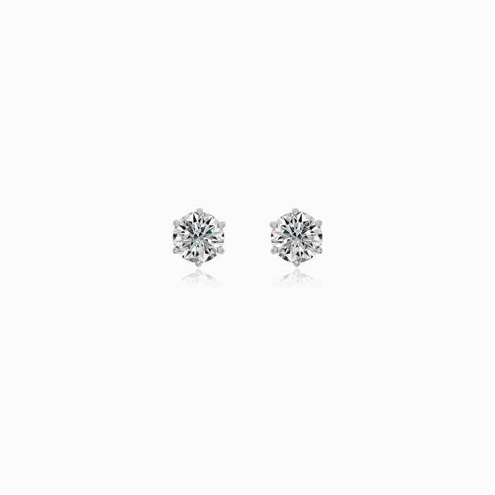 White Gold Solitaire Stud Earrings With Round Zirconia