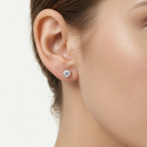 White Gold Solitaire Stud Earrings With Round Zirconia